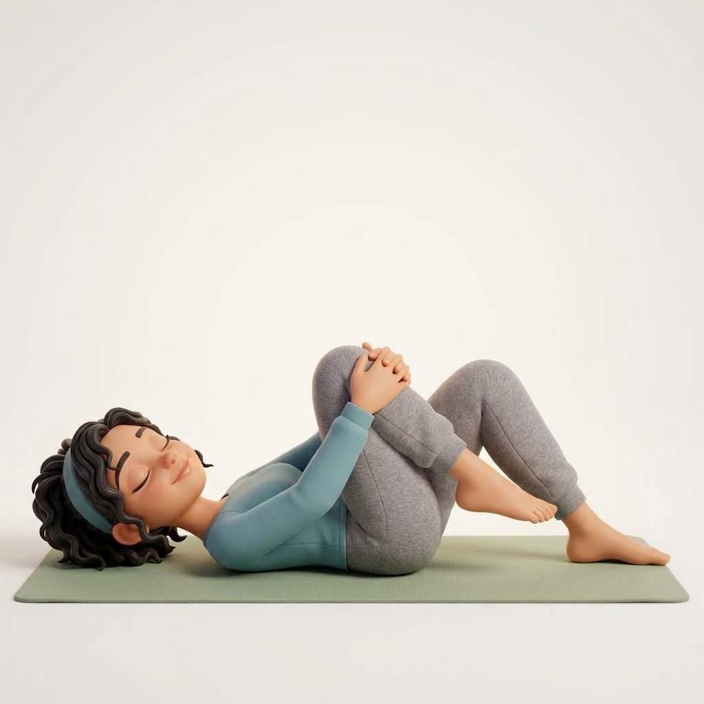 Supported Supine Double Knee-to-Chest (Apanasana) demonstrating proper restorative posture